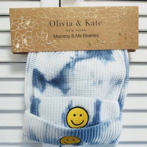 NEW OLIVIA & KATE NEW YORK MOMMY & ME BLUE & WHITE TIE DYE KNIT BEANIE SET O/S